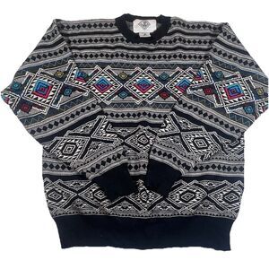 Vintage JD Sun Valley Virgin Wool Sweater Aztec Southwestern Geometric Large